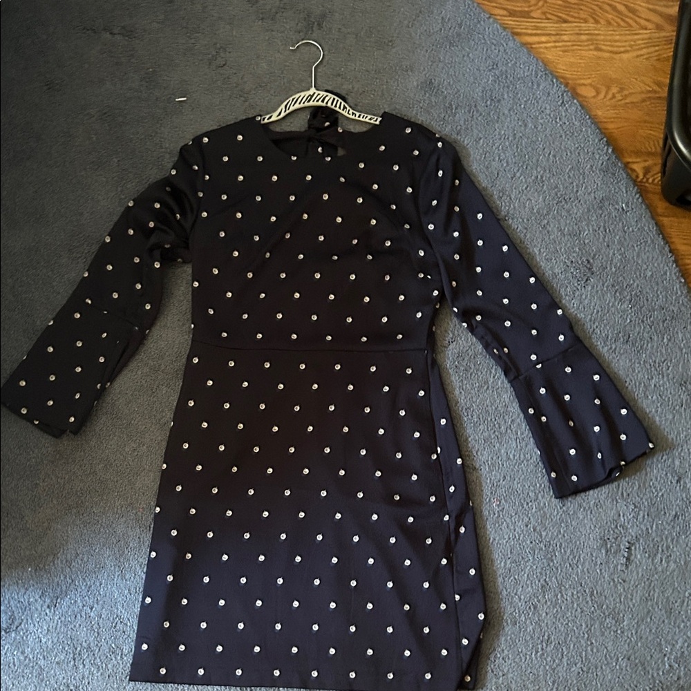 Banana Republic Navy Polka Dot Long Sleeve Dress